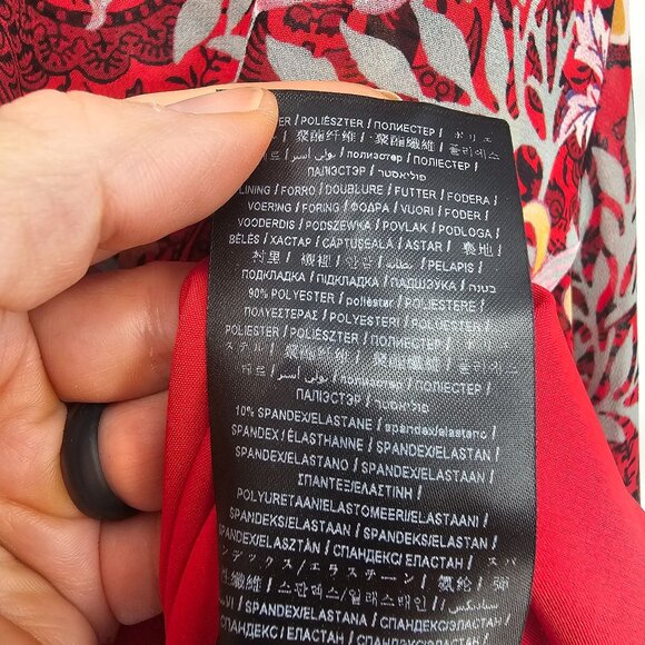 Guess Elysian Wrap Maxi Dress 6 Red Floral Boho Chiffon Layered Slit Lace Inset - Picture 6 of 16